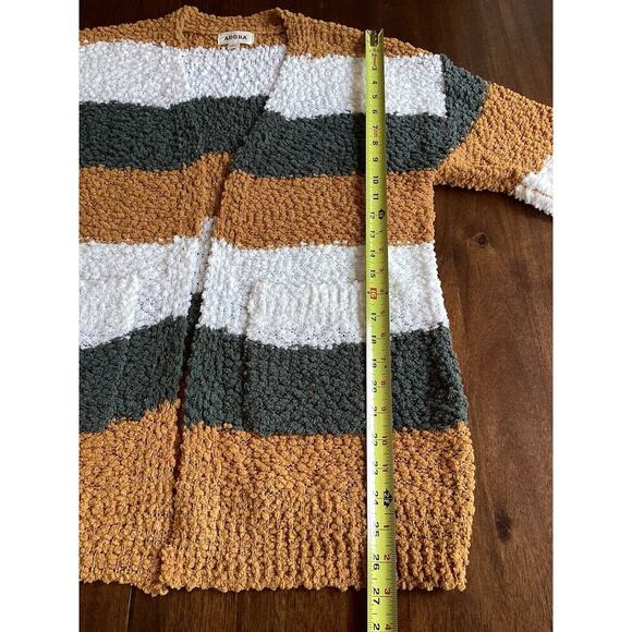 Adora Super Soft Striped Popcorn Puff Cardigan Sweater Gold Gray White Sz Medium - Picture 11 of 11